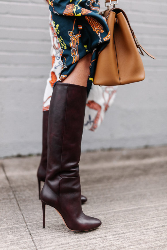 knee high boots with midi skirt