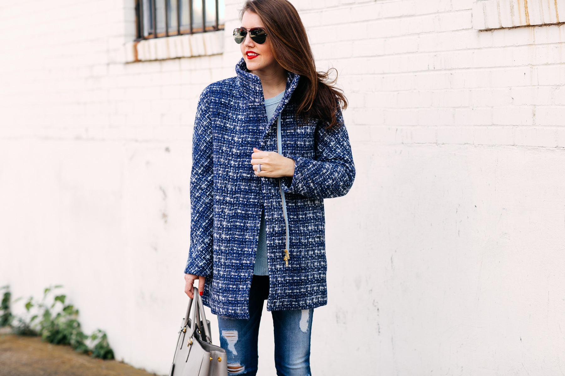 blue tweed coat