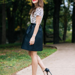 Amy Havins of Dallas Wardrobe wears a black and white shoshanna party dress.