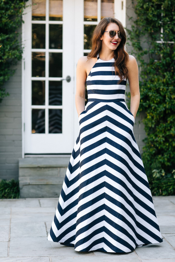 Blue & White Striped Long Dress