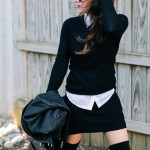 Amy Havins wears all black paired with stuart weitzman over the knee highland boots.