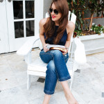 Dallas blogger Amy Havins wears 7 For All Mankind Jeans.