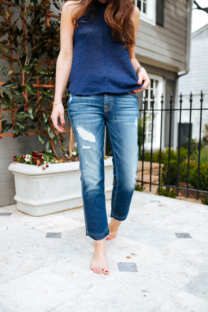 Dallas blogger Amy Havins wears 7 For All Mankind Jeans.
