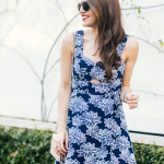 Dallas Blogger Amy Havins wears a navy and white spring shoshanna dress.