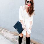 Dallas blogger Amy Havins wears a white Amanda Uprichard shirtdress.