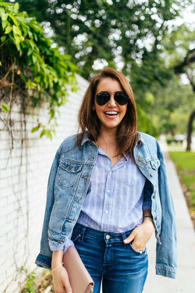 Dallas Blogger, Amy Havins, wears denim on denim.