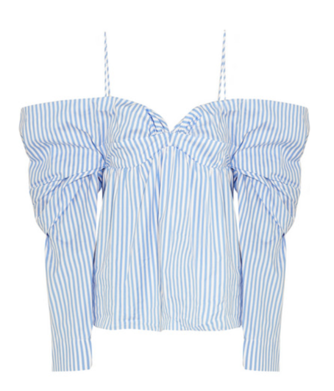 Blue and White off the shoulder blouse