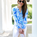 Amy Havins styles a Lilly Pulitzer blue blouse and shoes.