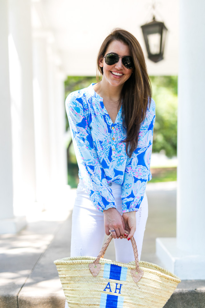 Amy Havins styles a Lilly Pulitzer blue blouse and shoes.