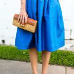 Amy Havins wears a blue lady length party skirt.