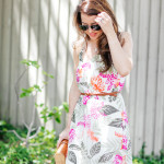 Amy Havins wears a floral maxi dress from old navy.