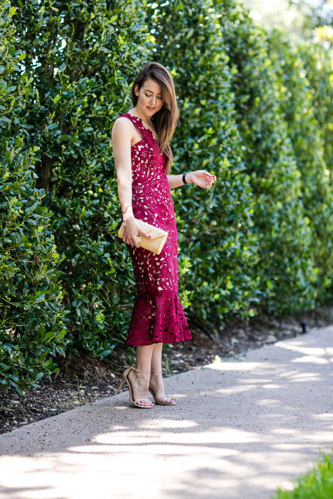 Amy Havins wears a Shoshanna summer lace dress.