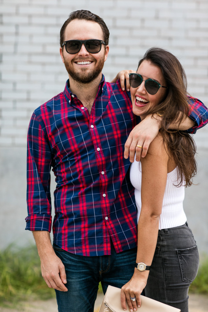 Amy Havins poses with her husband Wade Havins in Express denim.