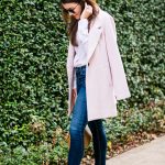Amy Havins wears a blush coat from old navy with hudson jeans and pumps.