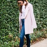 Amy Havins wears a blush coat from old navy with hudson jeans and pumps.