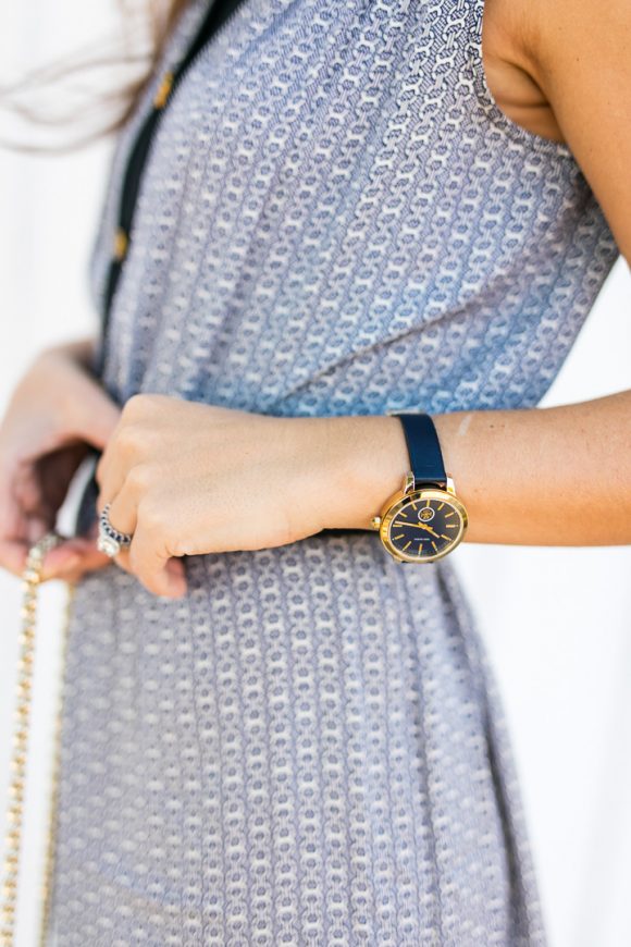 Amy Havins wears a Tory Burch chain link dress.