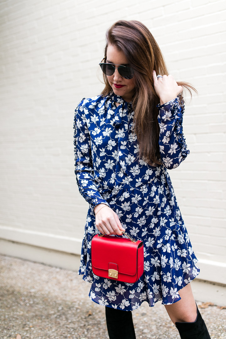 Sara Dress - Navy Flower Stamp
