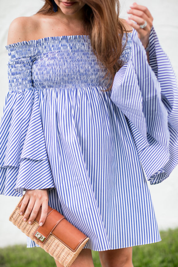 Amy Havins wears a blue and white striped caroline constas dress.