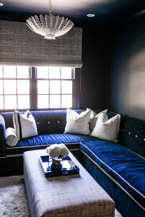 Amy Havins shares her blue and white upstairs tv room.