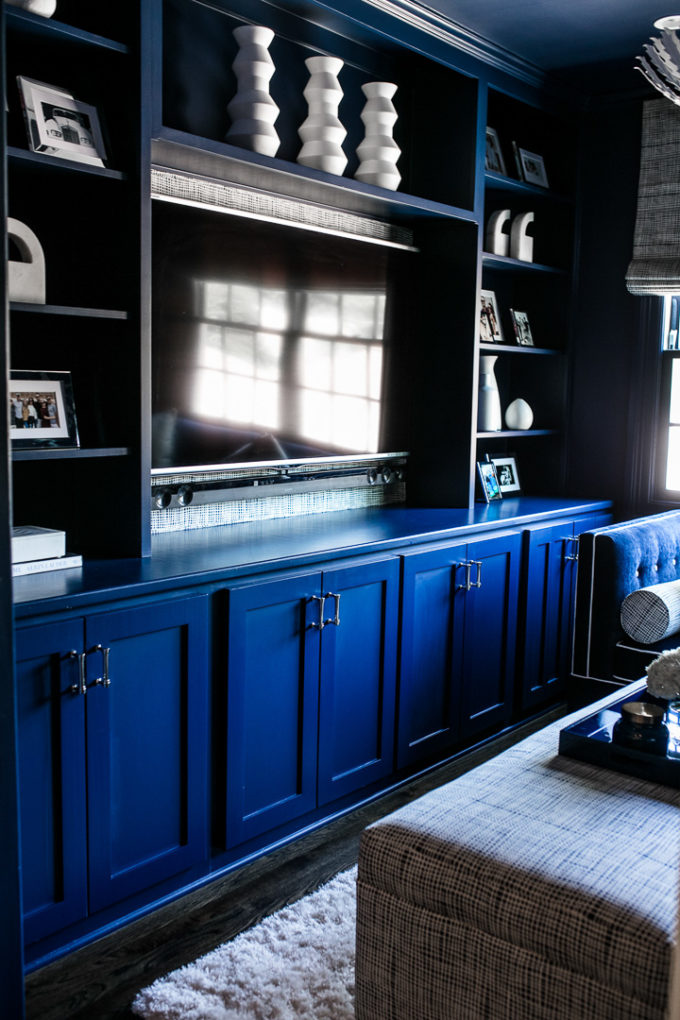 Amy Havins shares her blue and white upstairs tv room.