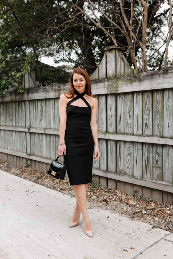 Amy Havins wears a jill jill stuart little black dress.