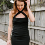 Amy Havins wears a jill jill stuart little black dress.