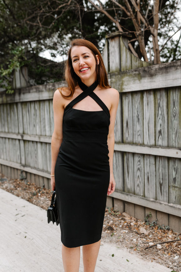 Amy Havins wears a jill jill stuart little black dress.