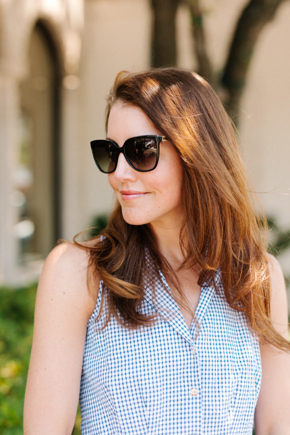 amy havins wears a blue and white ivanka trump dress.