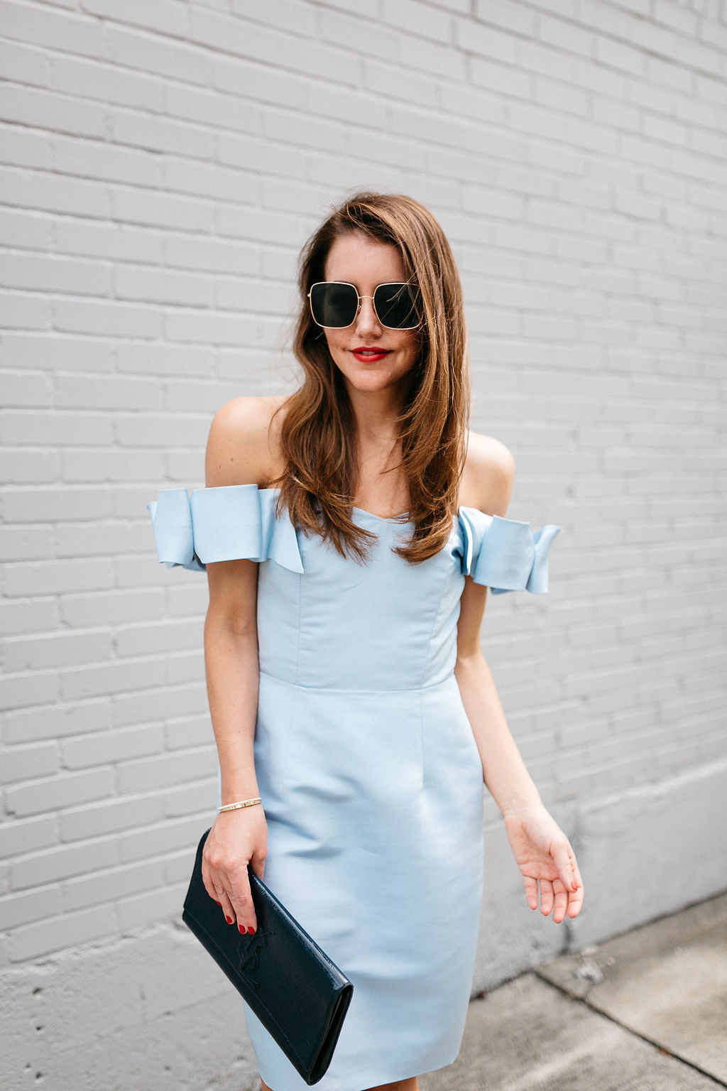 Blue Power Shoulder High Neck Dress main image 0