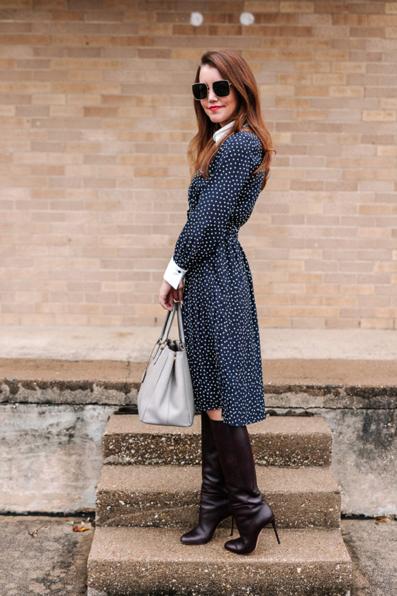 navy polka dot dress