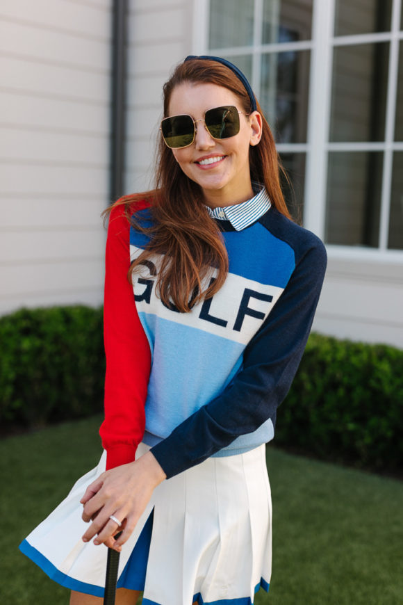 Amy Havins wears Tory Sport Golf Attire.