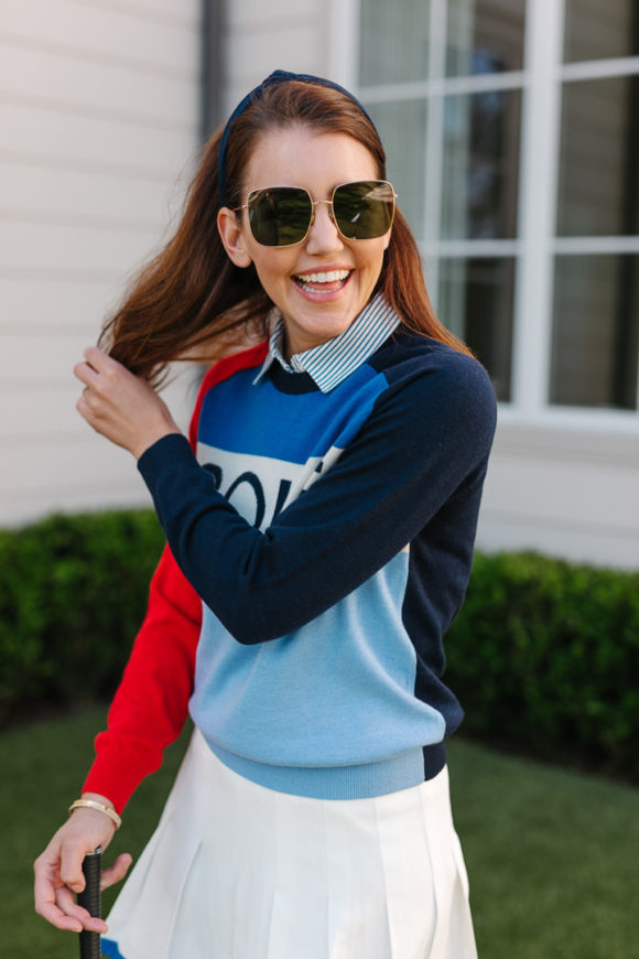 Amy Havins wears Tory Sport Golf Attire.